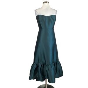 Alfred Sung Satin Strapless Ruffled High Low Evening Gown Green Size 18 Dress